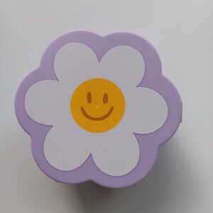 New Bento Box Flower Purple White 5.5" Diameter 6 Compartments Plastic Lid Gift